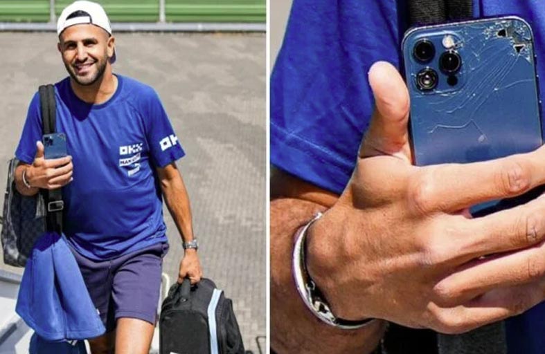 رياض محرز يثير السخرية بـالهاتف المكسور