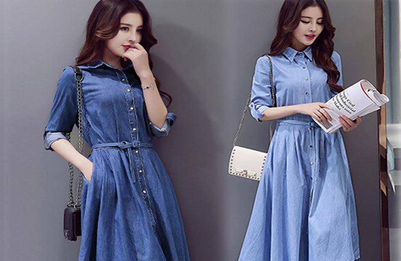 الفستان الجينز لإطلالة شتوية عملية