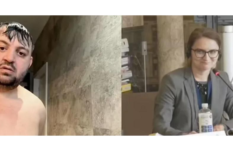 سياسي يستحم أثناء اجتماع رسمي