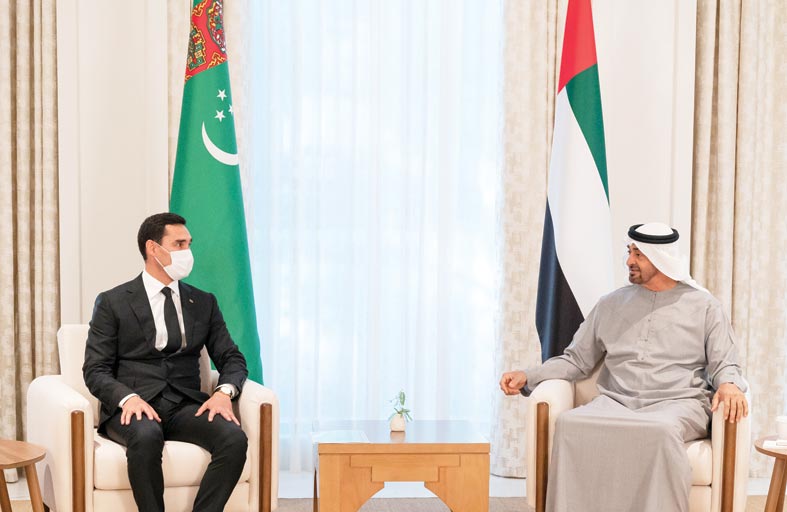 محمد بن زايد يتلقى رسالة خطية من الرئيس قربان قولي محمدوف خلال استقباله نائب رئيس وزراء تركمانستان