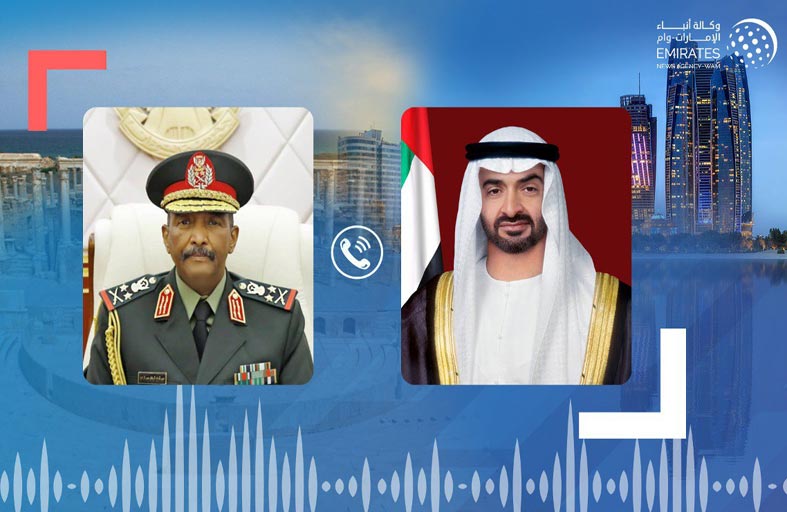 رئيس مجلس السيادة في السودان يؤكد خلال اتصال هاتفي مع محمد بن زايد.. تضامن بلاده مع الإمارات إثر هجمات الحوثي الإرهابية 
