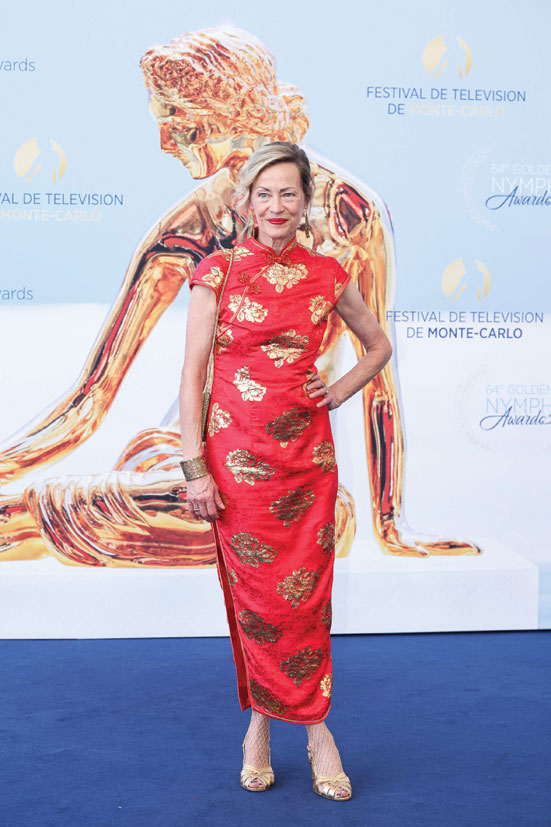 الممثلة الأمريكية الكندية غابرييل لازور خلال حفل ختام مهرجان مونت كارلو التلفزيوني الـ64 في موناكو. ا ف ب