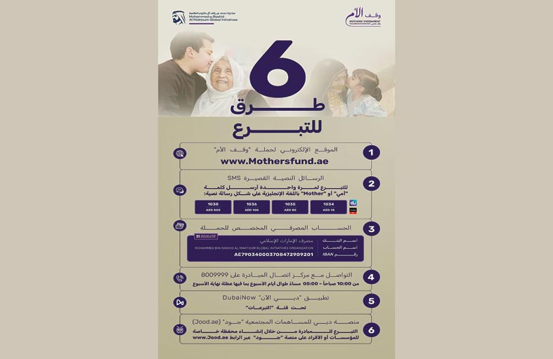 حملة «وقف الأم» تخصص 6 قنوات ميسرة لاستقبال تبرعات الأفراد والمؤسسات