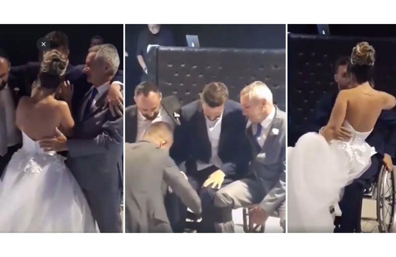 عريس مقعد يذهل الجميع بالوقوف لأول رقصة