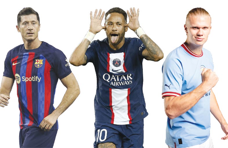 هالاند ونيمار وليفاندوفسكي.. سباق الحذاء الذهبي يبدأ مبكرا