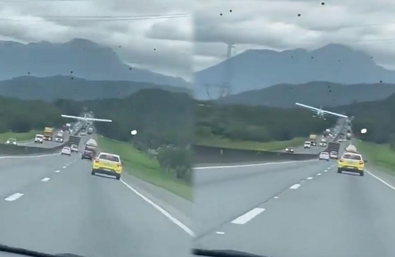 هبوط اضطراري لطائرة على طريق سريع