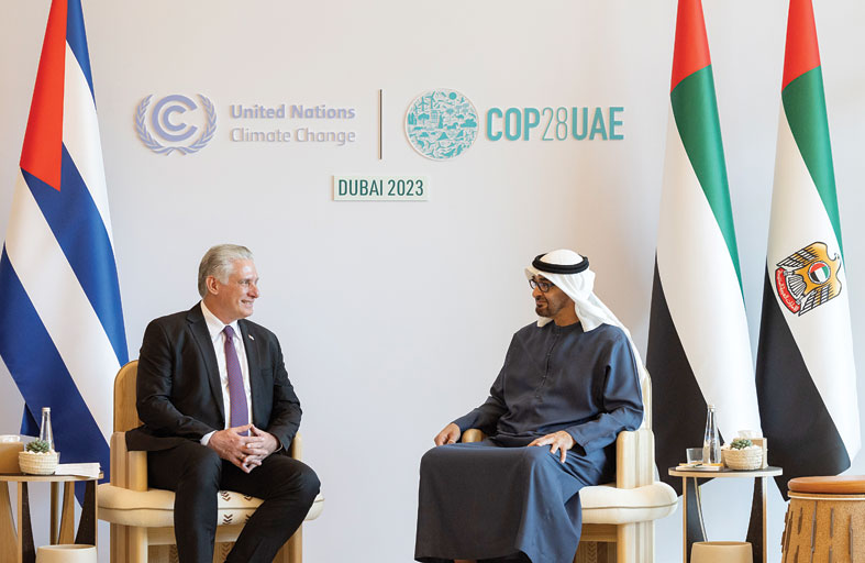 رئيس الدولة ورئيس كوبا يبحثان علاقات التعاون ويشهدان تبادل اتفاقيات بين البلدين في مدينة إكسبو دبي 