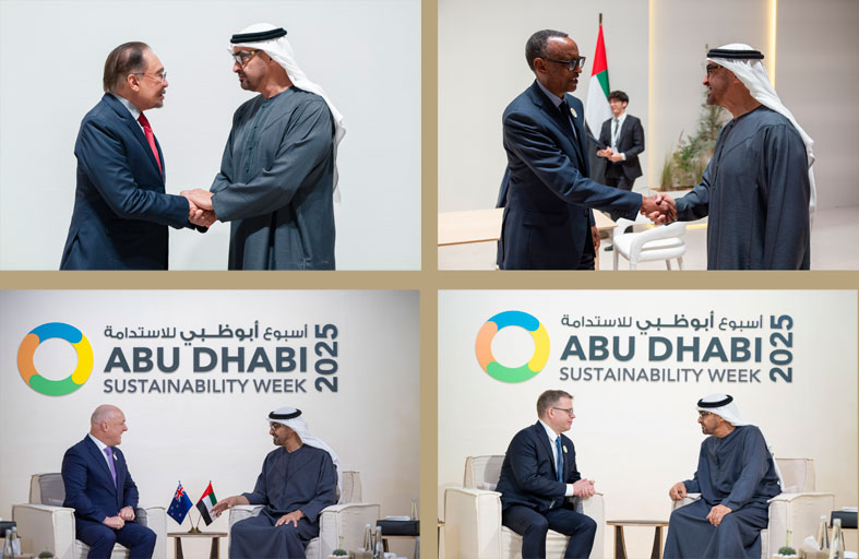 رئيس الدولة يلتقي عدداً من رؤساء الوفود المشاركين في (أسبوع أبوظبي للاستدامة)