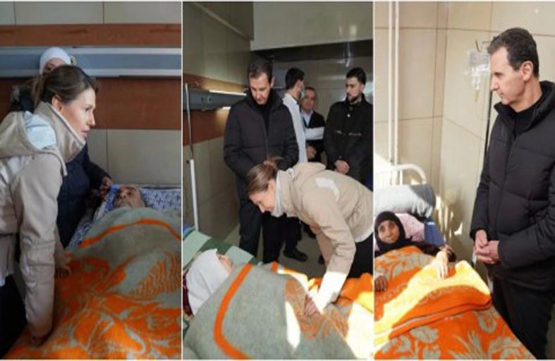 الأسد وزوجته يزوران جرحى الزلزال في حلب