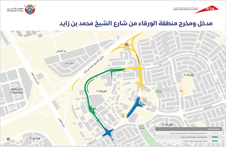 تنفيذ مدخل ومخرج إضافي لمنطقة الورقاء من شارع الشيخ محمد بن زايد