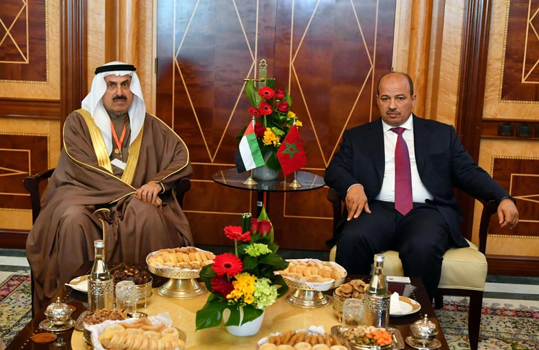 صقر غباش يبحث تعزيز العلاقات الثنائية مع رئيس مجلس المستشارين المغربي