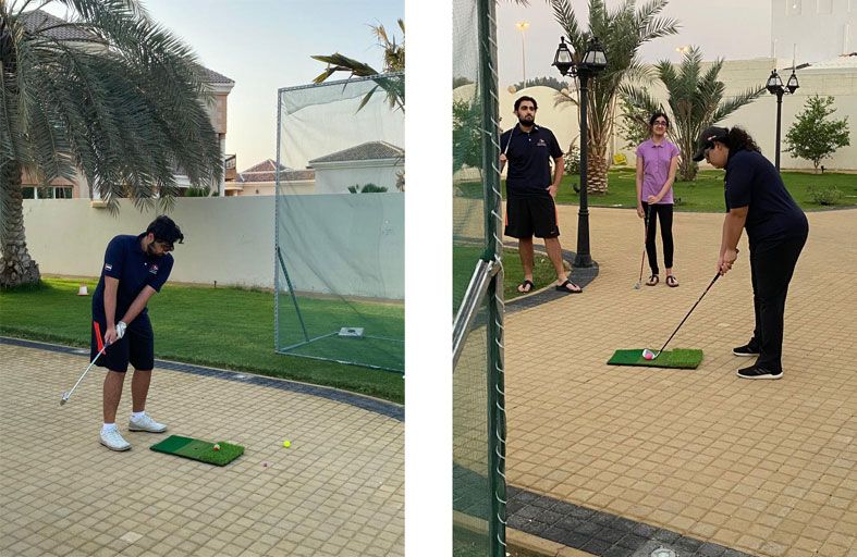 راشد وعلياء العمادي يتحدون كورونا بنقل ملعب الجولف إلى البيت