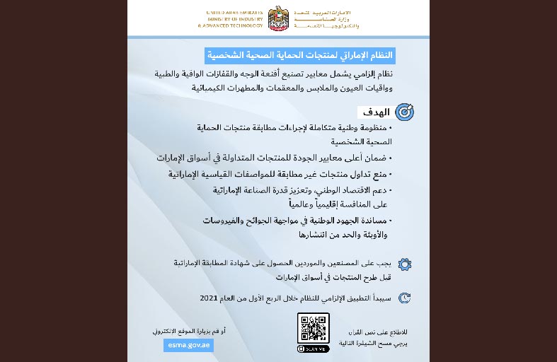 وزارة الصناعة والتكنولوجيا المتقدمة تطور نظاما وطنيا لمنتجات الحماية الصحية الشخصية