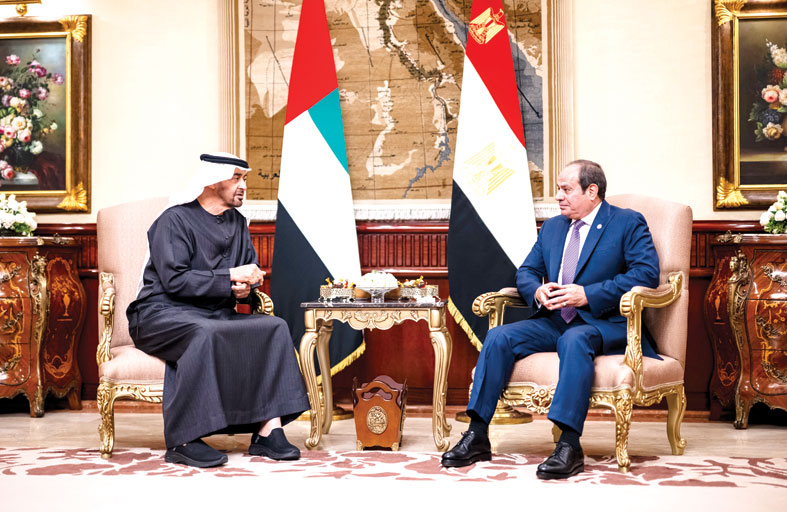 رئيس الدولة والرئيس المصري يؤكدان أن حل الدولتين هو المسار الوحيد لتحقيق السلام بالمنطقة