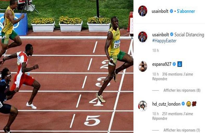 صورة لبولت عن «التباعد الاجتماعي» تجتاح وسائل التواصل