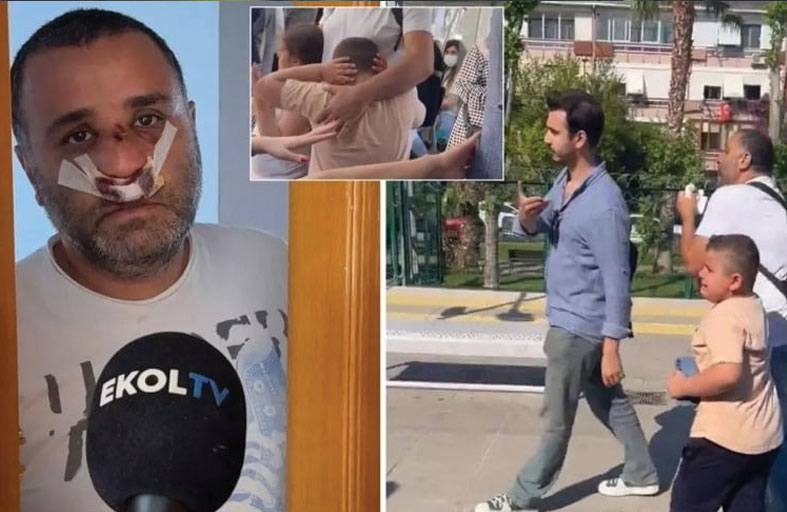 يتعرض لاعتداء وحشي أمام أطفاله 