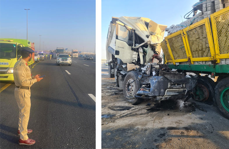 حادث بليغ يتسبب في ازدحام مروري في شارع الشيخ محمد بن زايد