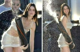 كيندال جينر تنثر الثلج الاصطناعي في جلسة تصوير