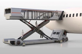 حافلة هيدروليكية ترفع الركاب مباشرة إلى الطائرة