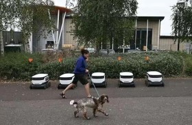 روبوت توصيل يهاجم كلباً وصاحبه