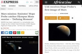 تواصل المتابعات الإعلامية العالمية للصورة الأولى من مسبار الأمل للمريخ 