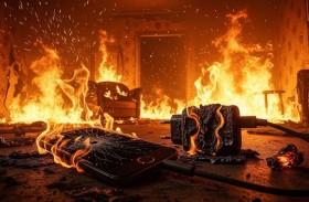 شاحن هاتف يشعل حريقاً هائلاً 