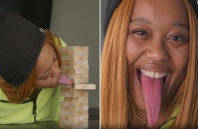 صاحبة أطول لسان في العالم ترعب الجمهور