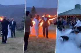 عروسان يضرمان النار بجسميهما طمعا بالشهرة