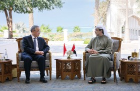 منصور بن زايد يستقبل نائب رئيس مجلس الدولة الصيني 