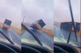 هكذا فعلت العاصفة خورخي بالشاحنة 