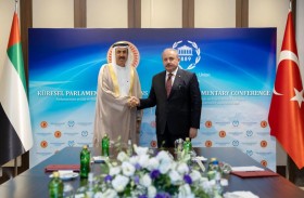 صقر غباش يلتقي رئيس الجمعية الوطنية الكبرى التركية ويؤكد عمق العلاقات الثنائية بين البلدين