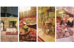 الزوار يحرصون على اقتناء المشغولات اليدوية والجلوس في البيت الجبيلي بالقرية التراثية في أكسبو 2020